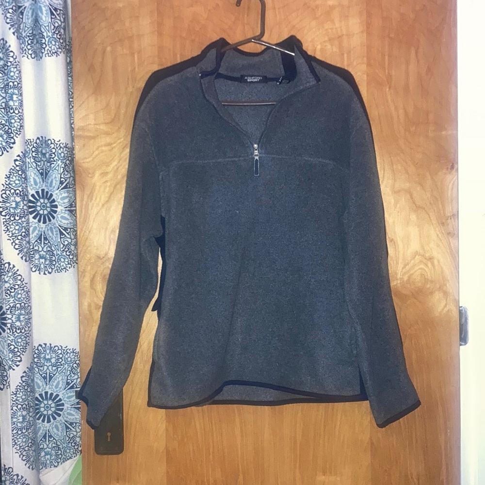 Men’s Gray & Black Ashford Sport Fleece Half Zip Pull Over Jacket - Size Medium